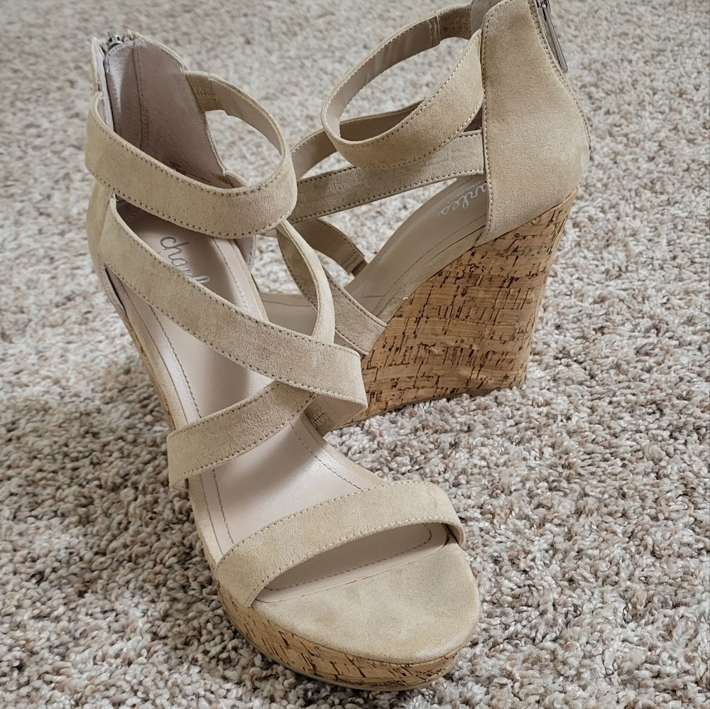 Charles David tan strappy wedges